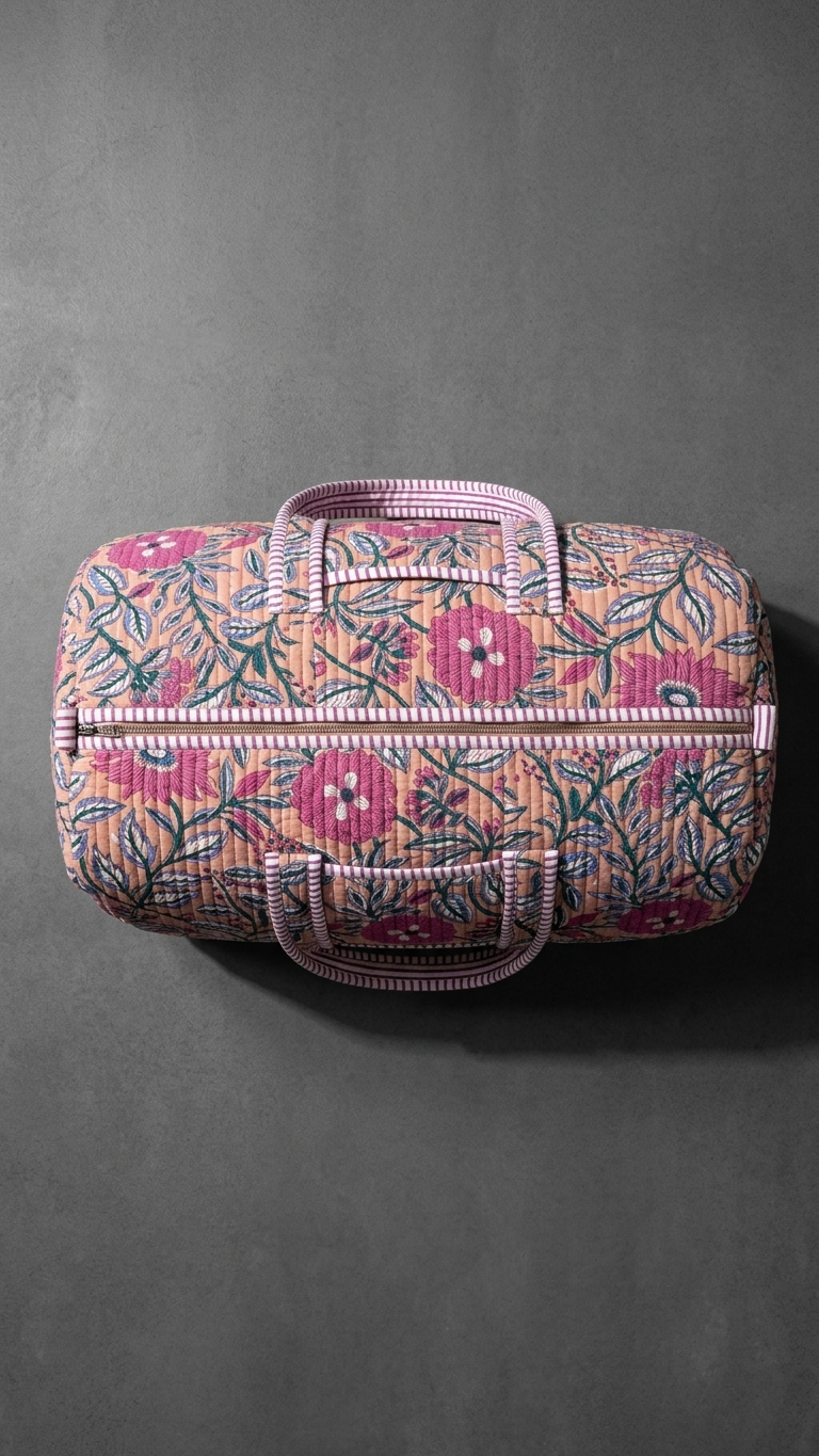 DUFFLE BAG - quilted hand-block print - hand-block floral prints
