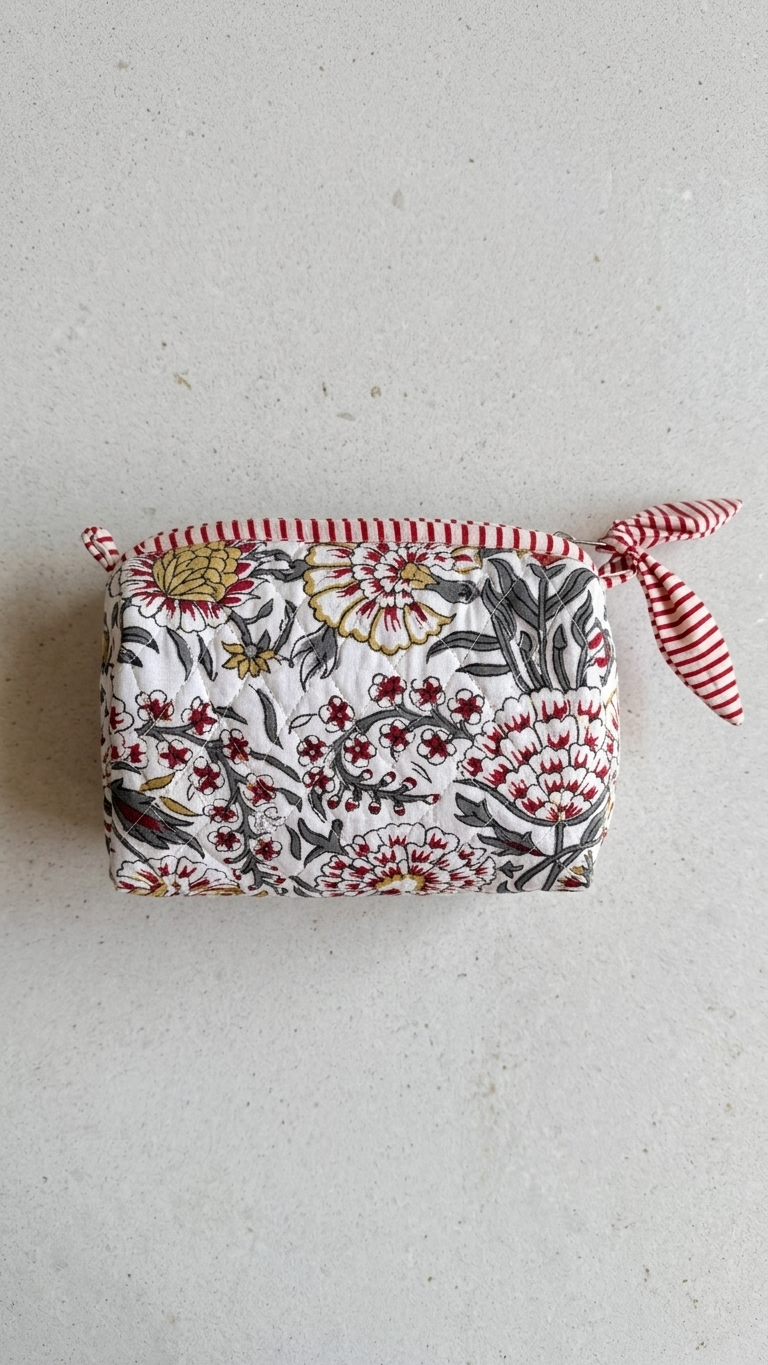 Pouch Set - Crimson Red (or Deep Pink), Mustard Yellow, and Slate Grey.