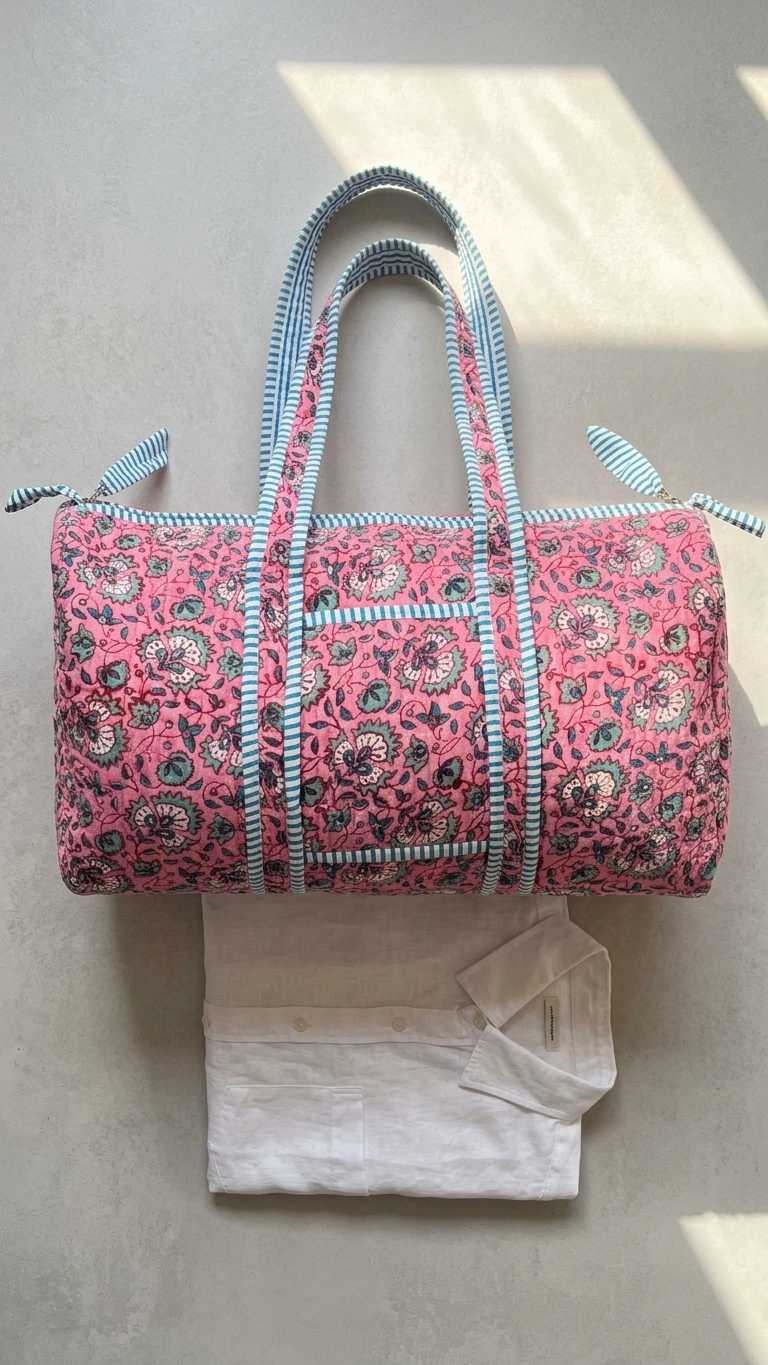 DUFFLE BAG - quilted hand-block print - Purple & Violet