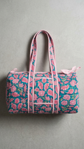 DUFFLE BAG - quilted hand-block print - Vibrant Orange, Olive Green & White Striped