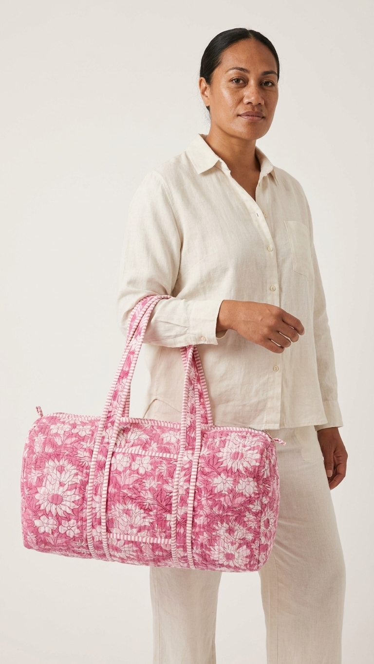 DUFFLE BAG - quilted hand-block print - Purple & Violet.