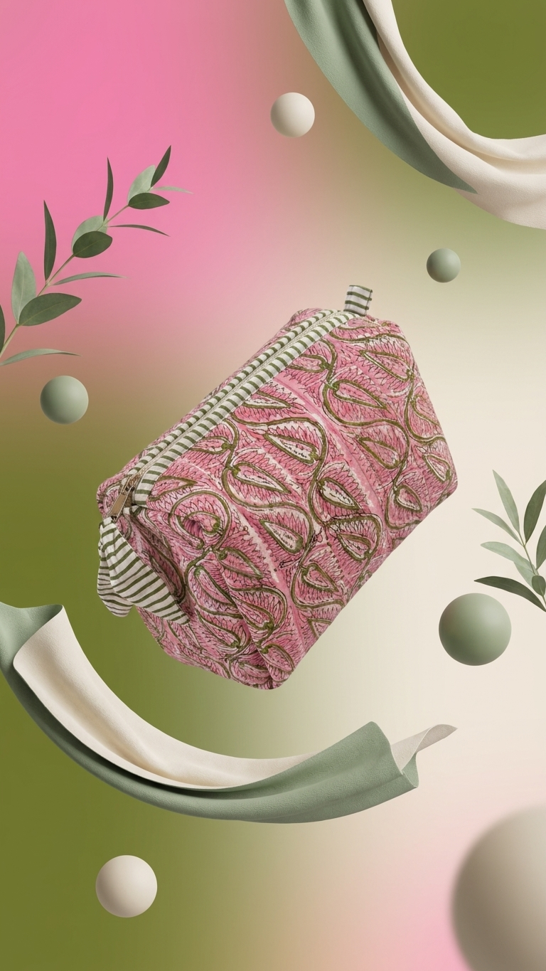 Pouch Set - Pink & Olive Green