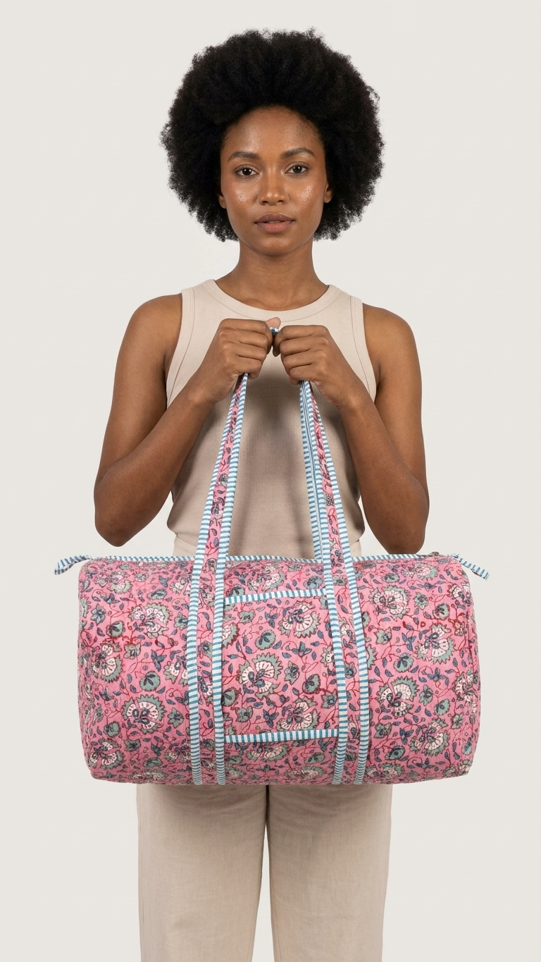 DUFFLE BAG - quilted hand-block print - Purple & Violet