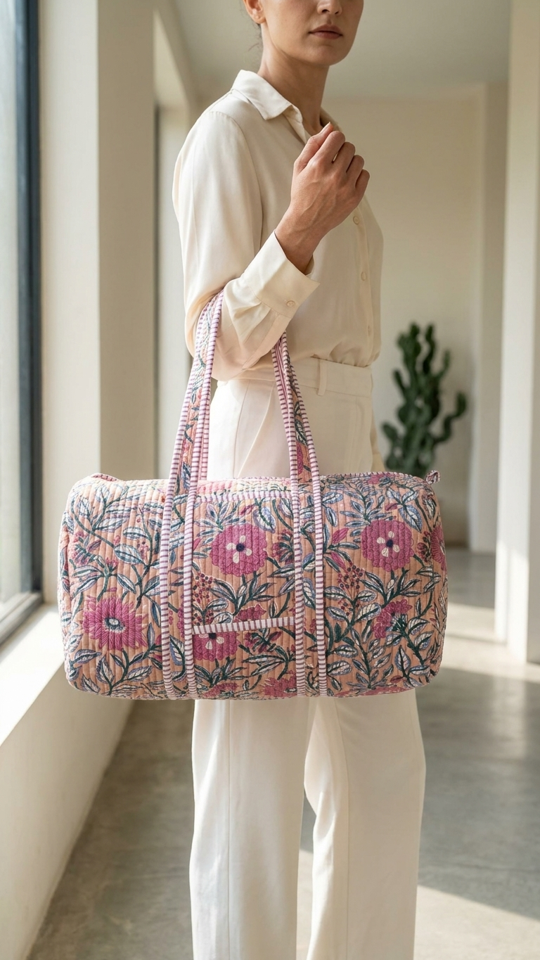 DUFFLE BAG - quilted hand-block print - hand-block floral prints