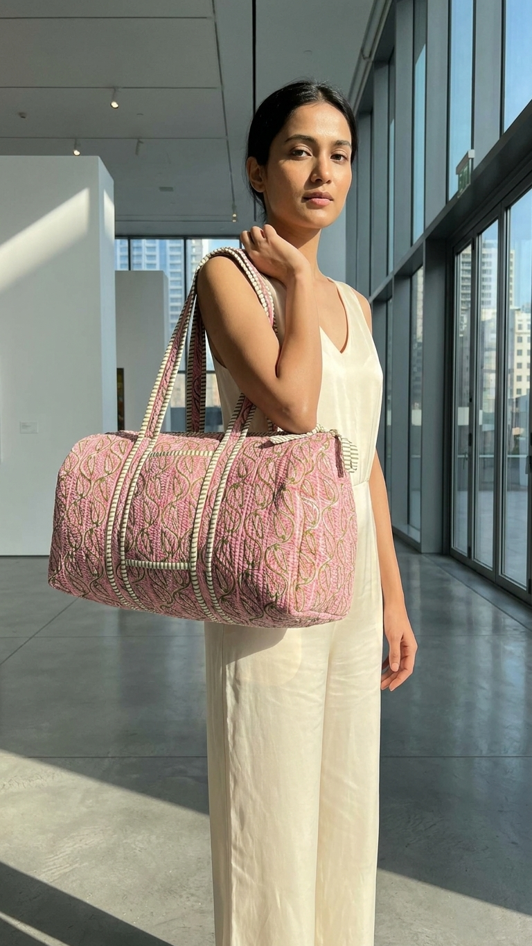 DUFFLE BAG  - Soft light pink color with a unique floral.