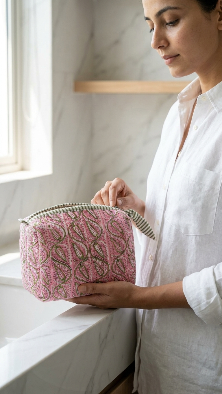 Pouch Set - Pink & Olive Green