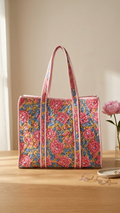 Printed Quilted Cotton Tote Bag – Pink & Blue
