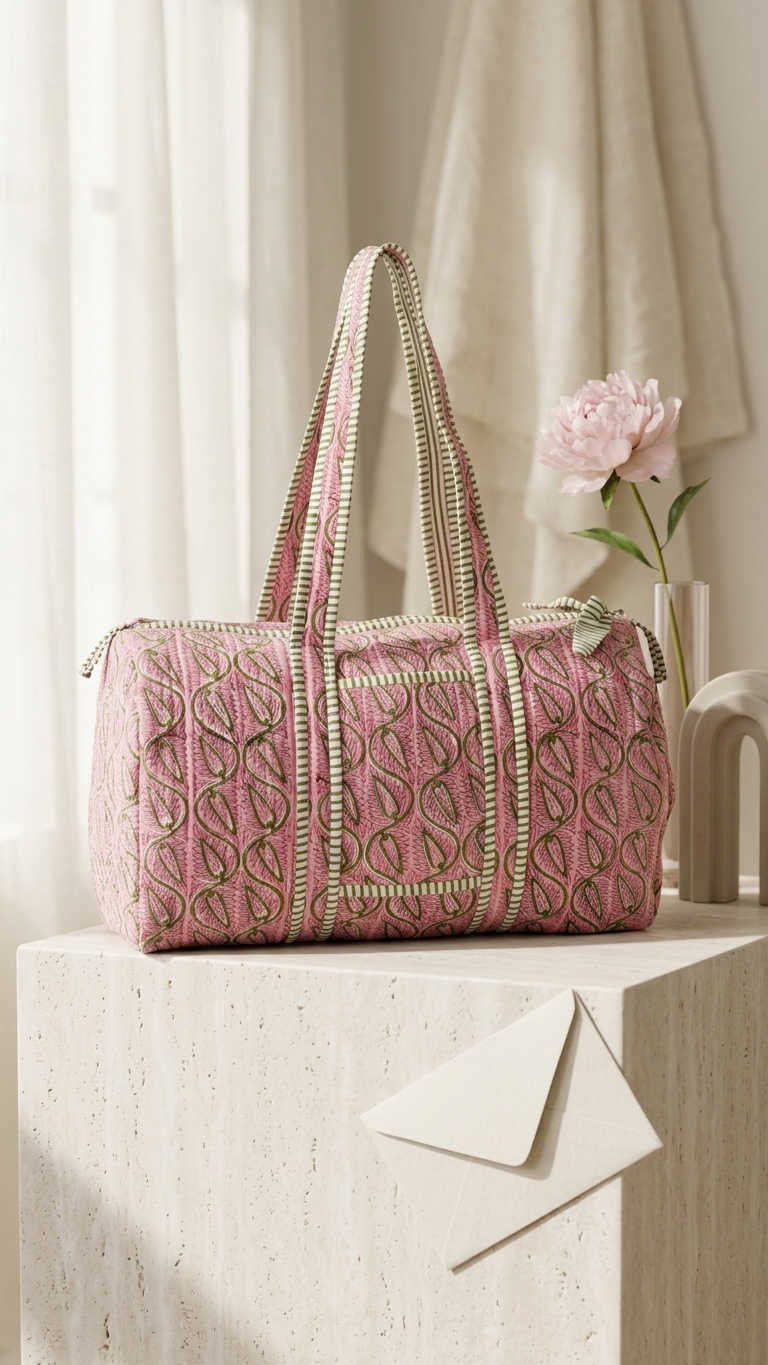 DUFFLE BAG  - Soft light pink color with a unique floral.
