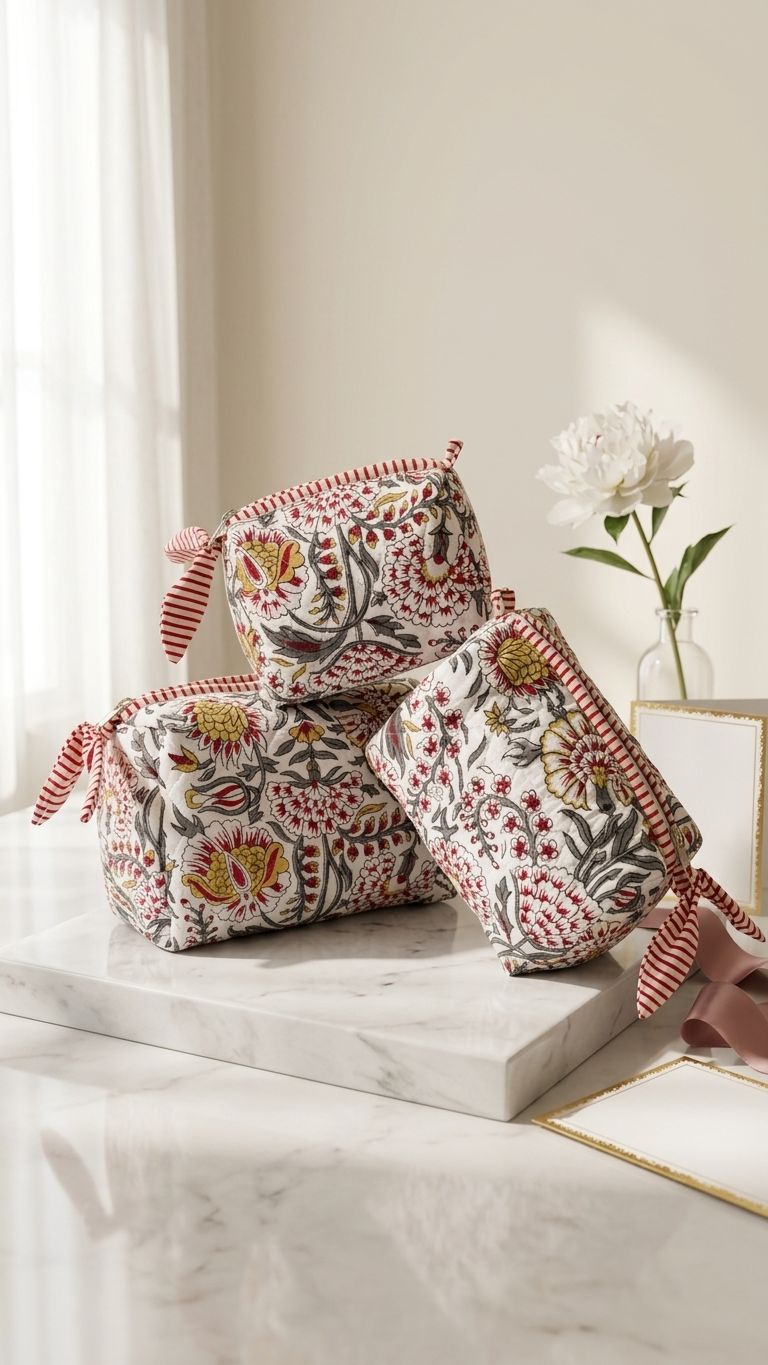 Pouch Set - Crimson Red (or Deep Pink), Mustard Yellow, and Slate Grey.