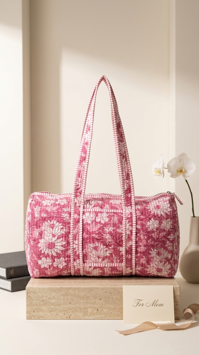 DUFFLE BAG - quilted hand-block print - Purple & Violet.
