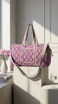 DUFFLE BAG - quilted hand-block print - Purple & Violet Blossom