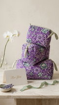 Pouch Set - Violet Floral Block Printed Quilted
