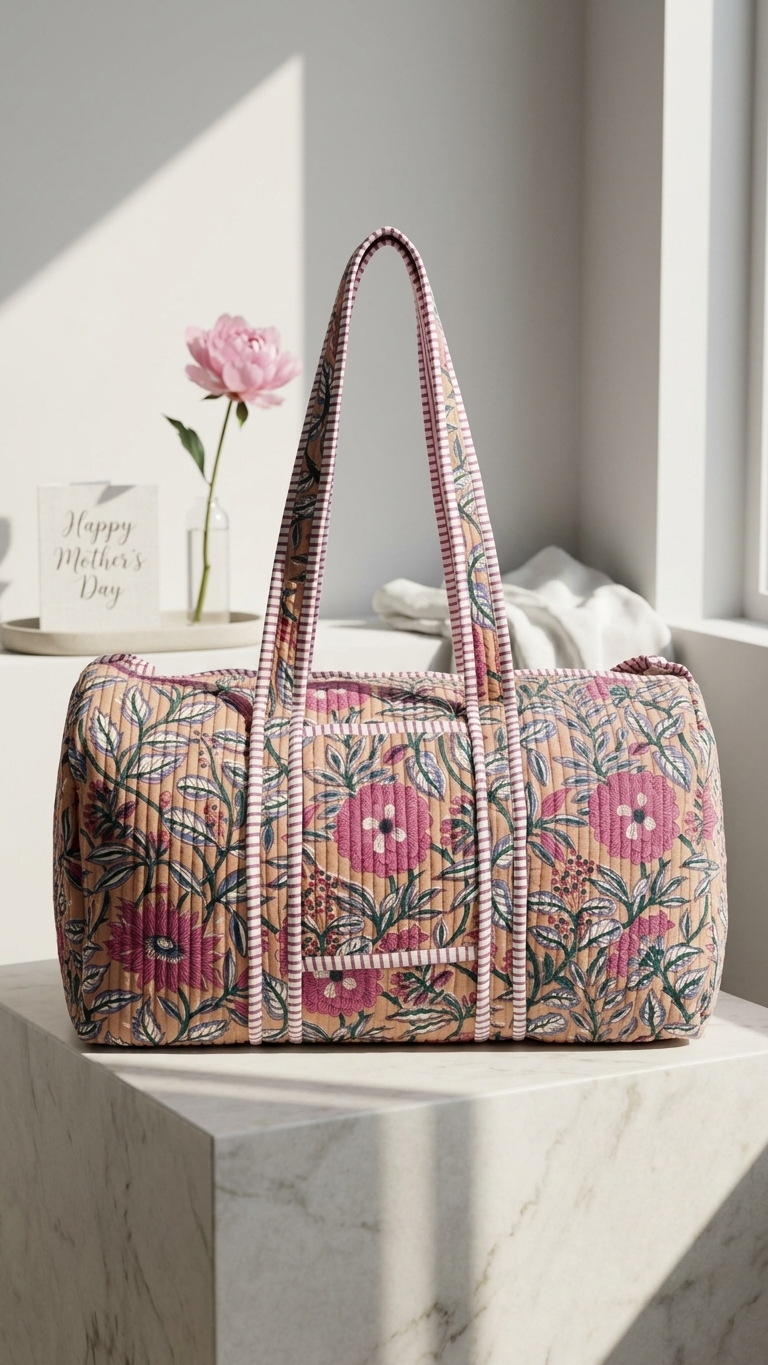 DUFFLE BAG - quilted hand-block print - hand-block floral prints