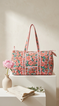 DUFFLE BAG - quilted hand-block print - Pink Floral