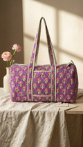 DUFFLE BAG - quilted hand-block print - Purple Floral Hand-Block Printed
